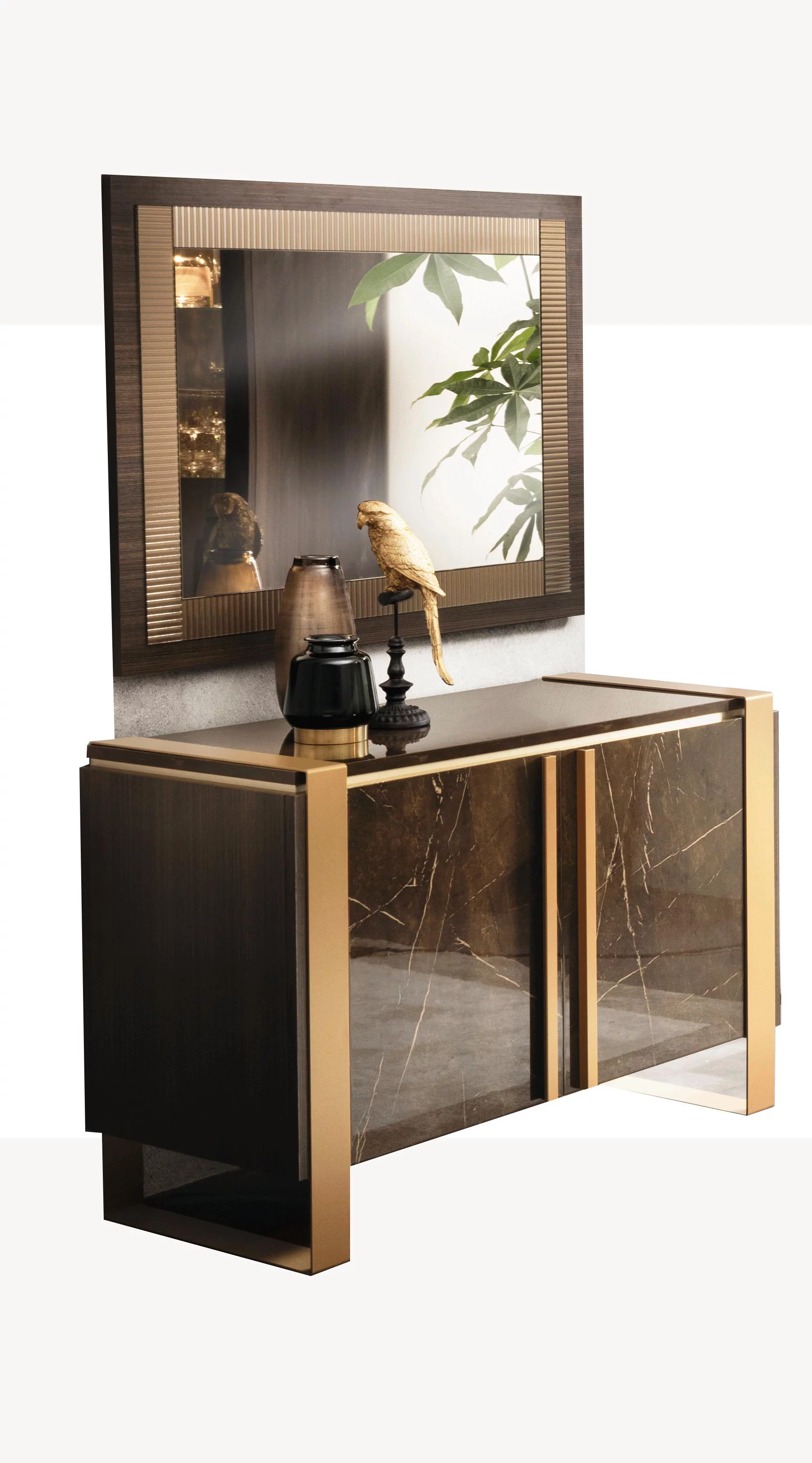 Shiny Brown Marble-finish 2 Doors Buffet ESSENZA ESF Modern Made in Italy