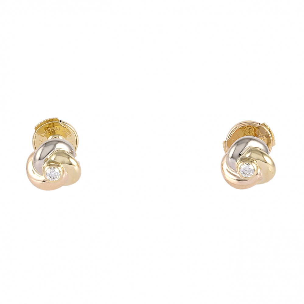 Cartier Trinity Baby Earrings Tri-Gold Diamond B8027100