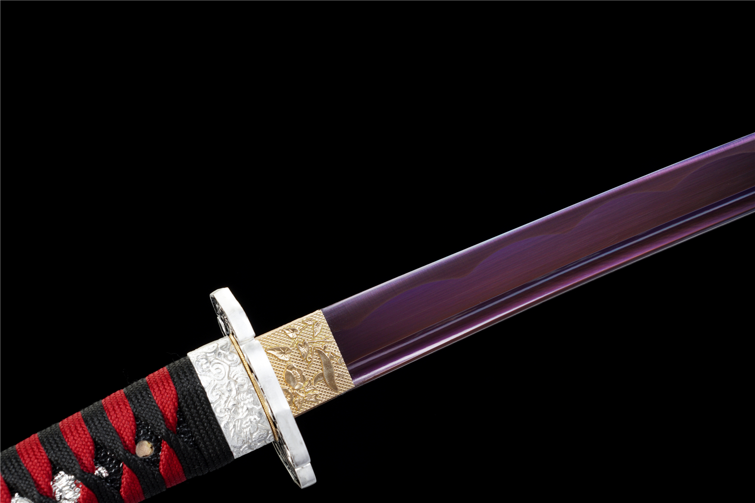 Handmade Katana High Carbon Purple Blade Alloy Tsuba Red Saya Full Tang