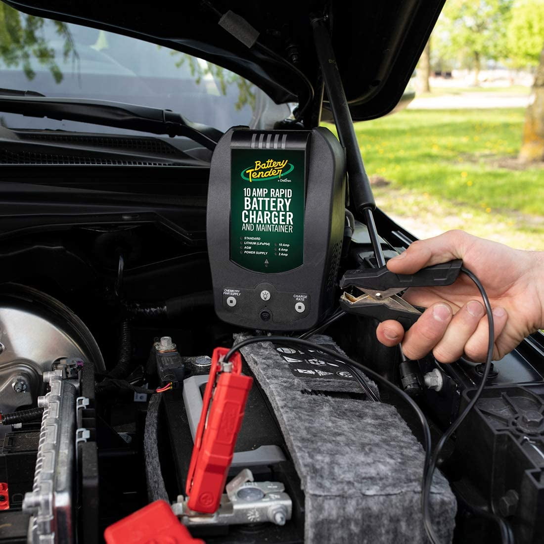 Battery Tender 10 AMP Battery Charger and Maintainer - 12V Switchable 10 AMP / 6 AMP / 2 AMP Smart Fully Automatic for Cars SUVs Trucks - Selectable Chemistry Standard Lithium AGM - 022-0229-DL-WH