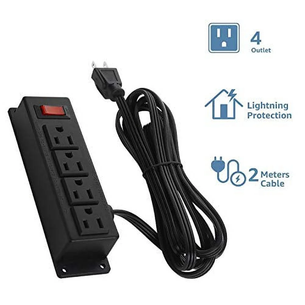 Wall Mount Power Outlet Strip, 4 Outlet Mountable Power Strip with Switch, Under Desk Power Strip Connect with 6.56ft Cord Mount Under Desk, Workbench, Nightstand, Dresser, Table(4AC-6.56FT)