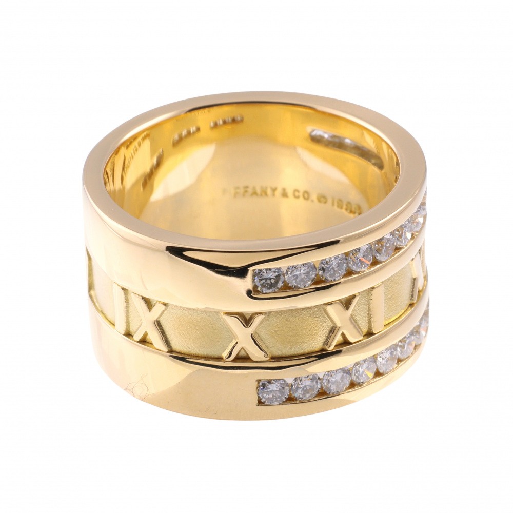 Tiffany & Co. Atlas Wide Half Diamond Ring 18K Yellow Gold