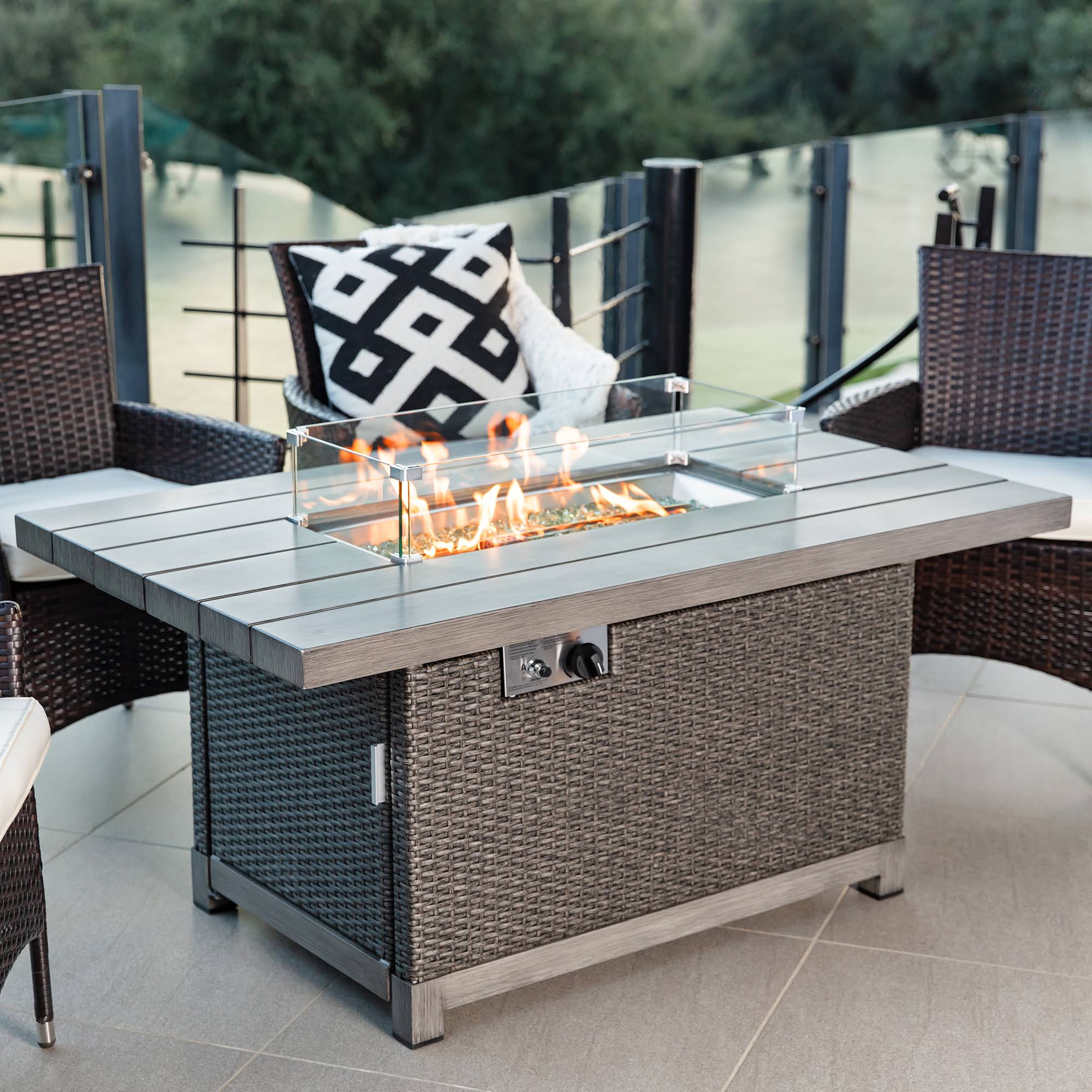 Best Choice Products 52in 50,000 BTU Wicker Propane Fire Pit Table w/ Aluminum Top, Wind Guard, Cover, Glass Beads