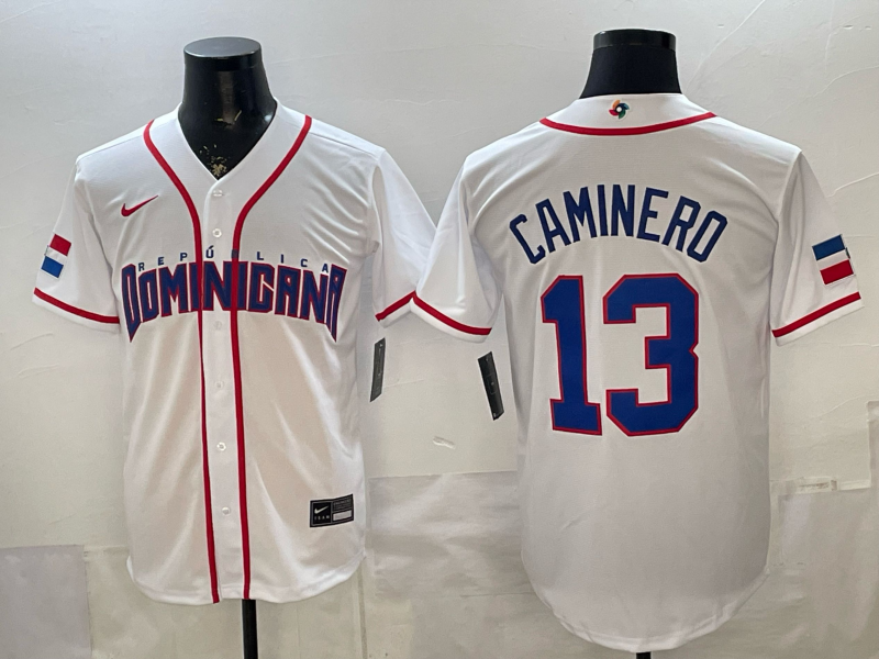 Men's Dominican Republic Baseball Junior Caminero #13 White 2026 World Baseball Classic Stadium Jersey