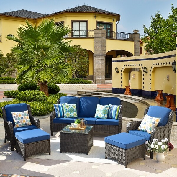 OVIOS 6piece Conversation Wicker Sectional Set with Table