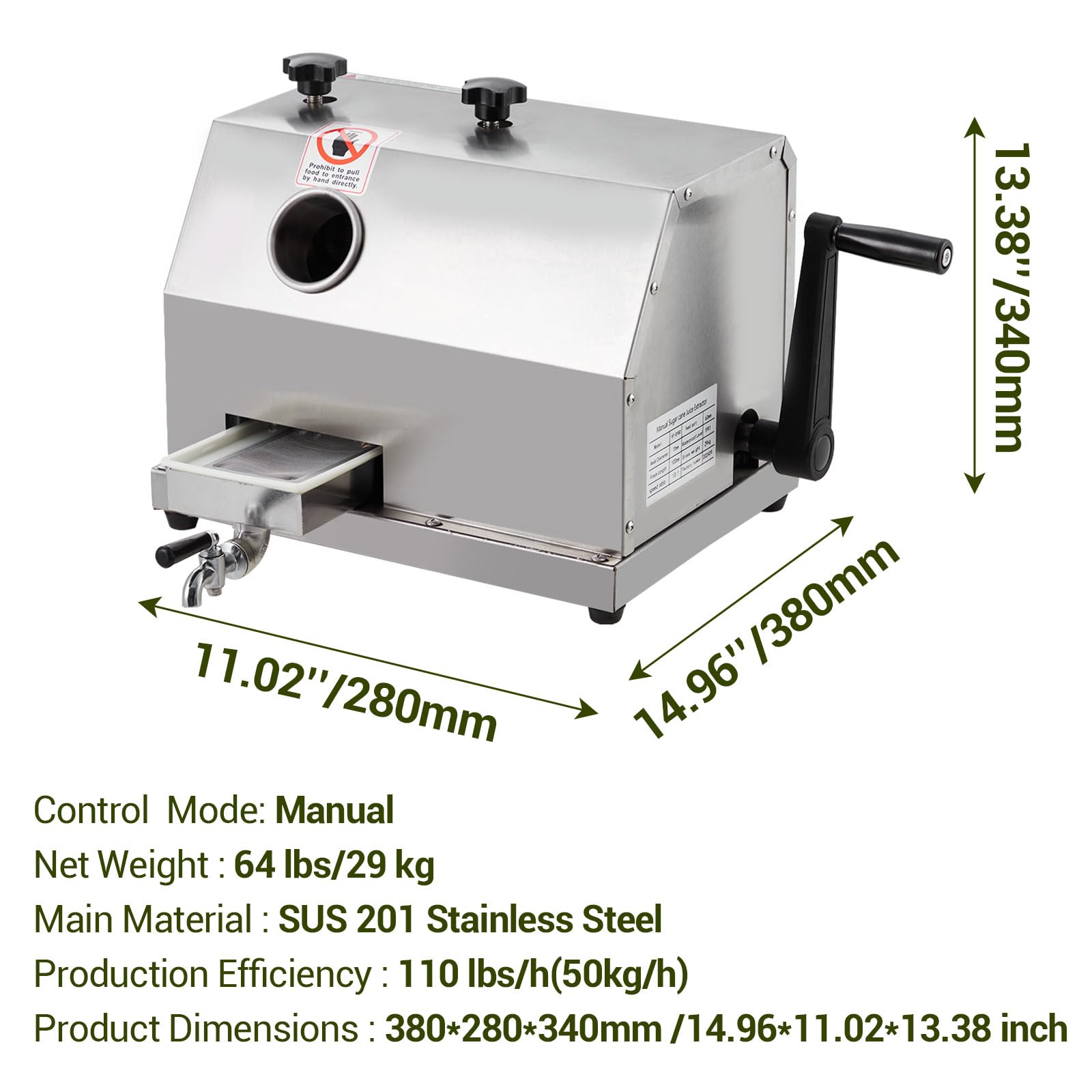2026 Manual Sugar Cane Juicer Machine, Sugar Cane Press with 3 Stainless Steel Drums and 2.4-inch Large Inlet, Sugarcane Juice Machine with 110LBS/H, Suitable for Home/Commercial Use