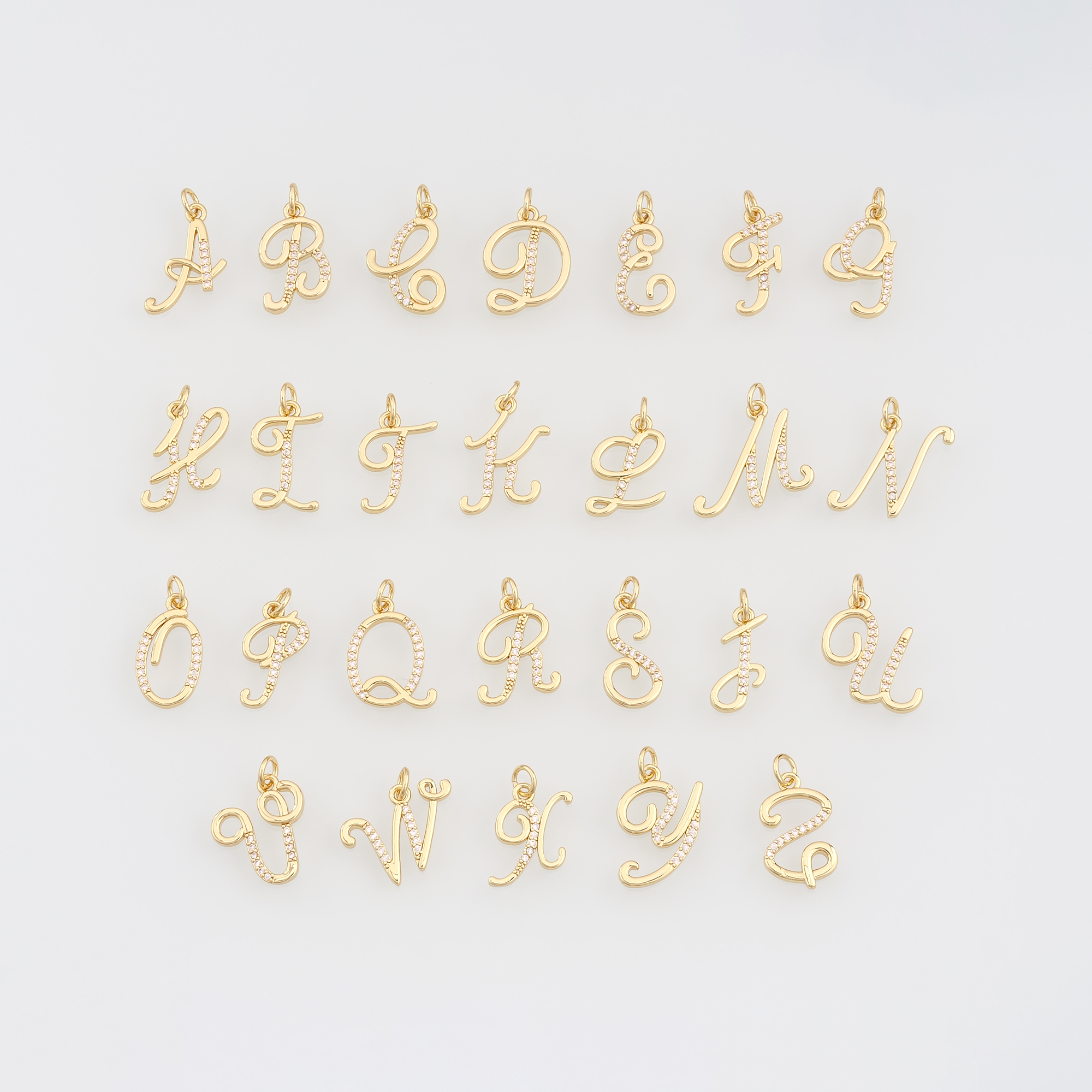 18K Gold Filled Initial Pendant,CZ Letter Charm Earrings Necklace for DIY Jewelry Making Supply