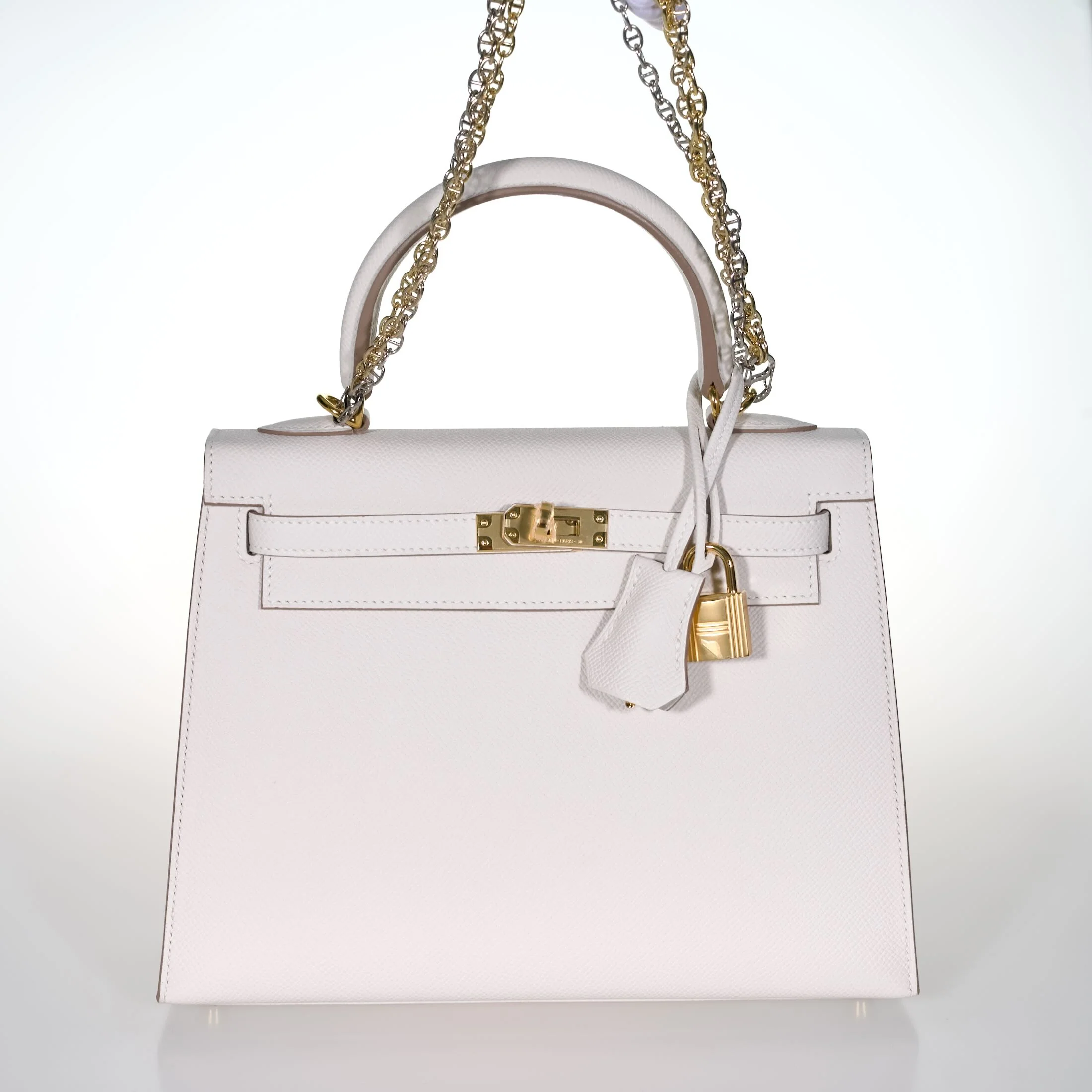 Hermès Kelly 25 Sellier Gris Pâle Epsom Gold Hardware