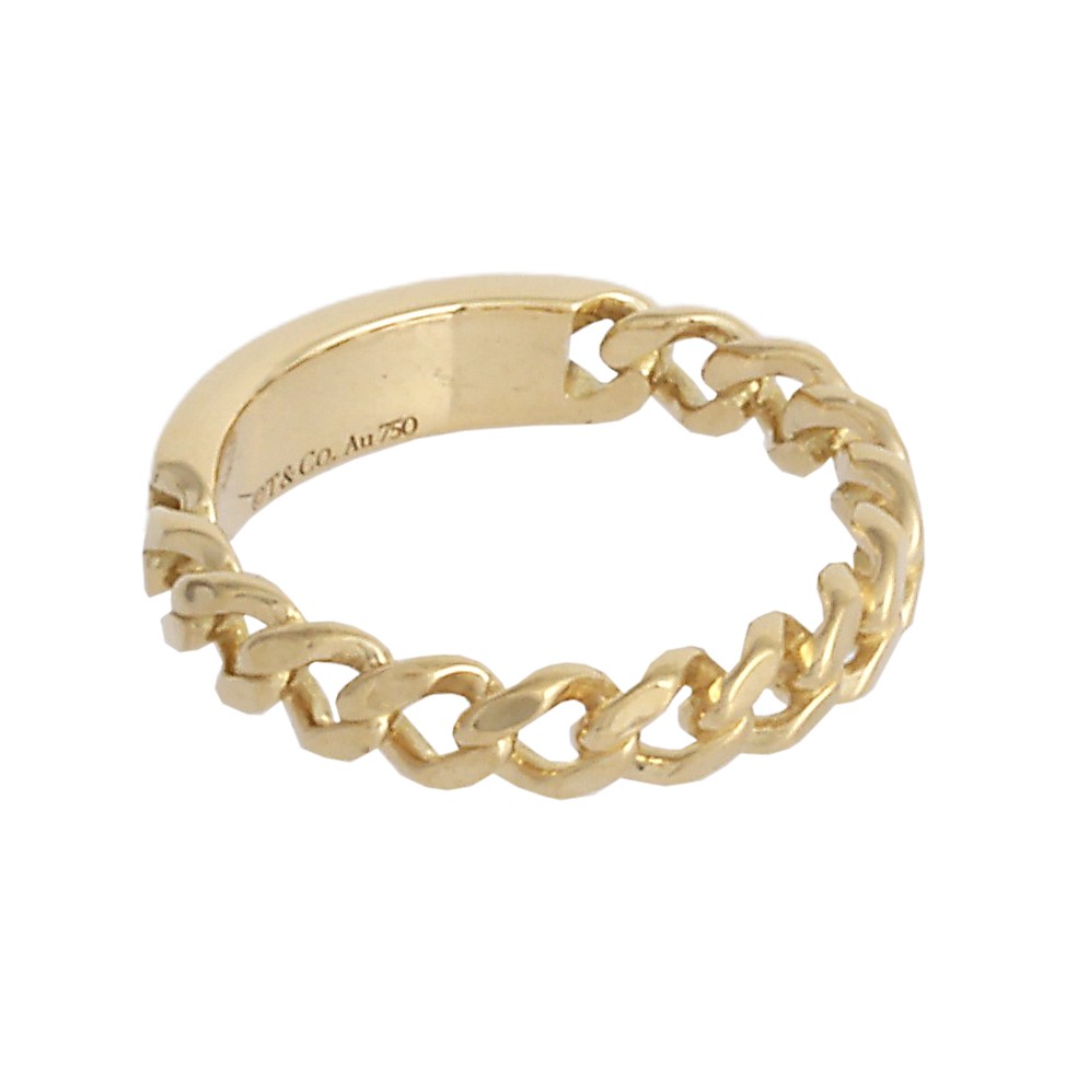 Tiffany & Co. Hardware Microlink Diamond Ring 18K Yellow Gold