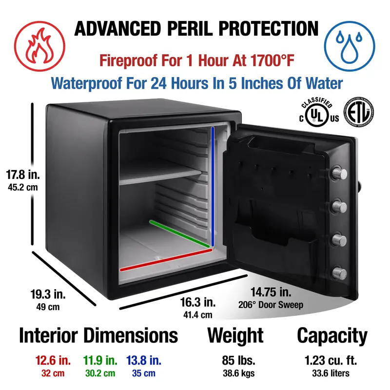 SentrySafe SFW123CS Fireproof and Waterproof Safe — 1.23 Cu. Ft. with Dial Combination Lock