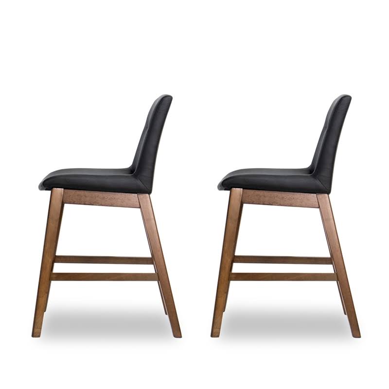 Pemberly Row Mid Century Modern Helena PU Black Leather Counter Stool (Set of 2)