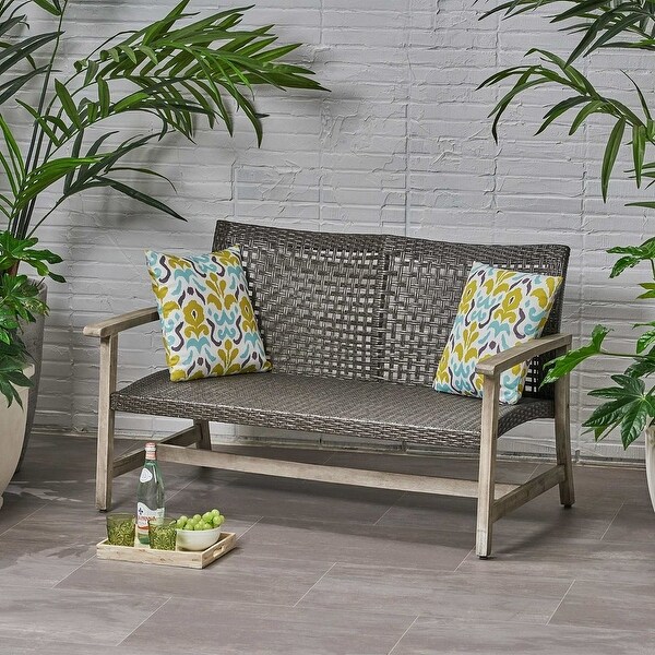 Outdoor Loveseat Natural Wood and Wicker by Christopher Knight Home