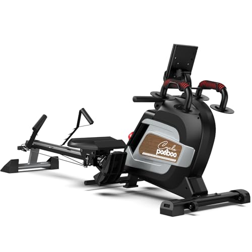 Pooboo Magnetic Rowing Machine 360 LB Weight Capacity, folding rower with Combination Strength exercise, Tablet Holder and Comfortable Seat Cushion, Rower for Home Use