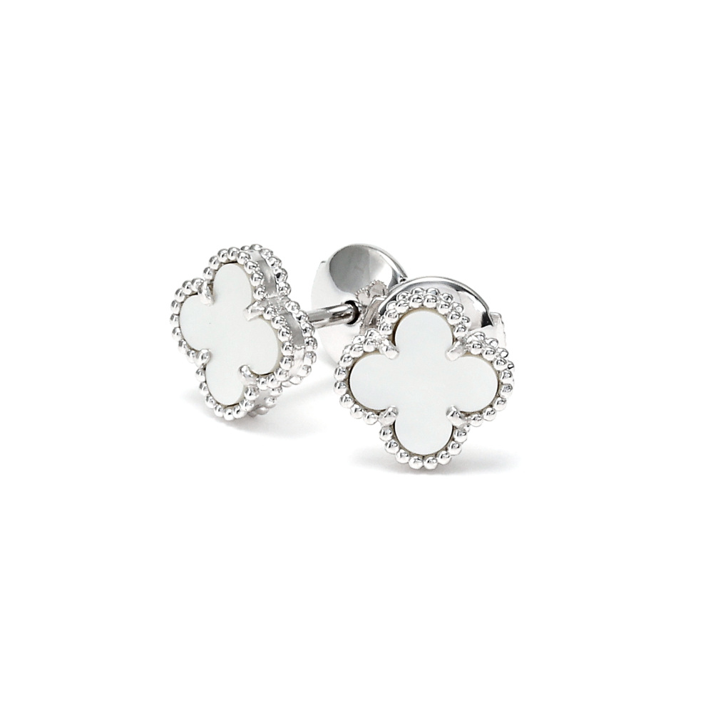 Van Cleef & Arpels Sweet Alhambra Earrings 18K White Gold Mother of Pearl VCARG12000