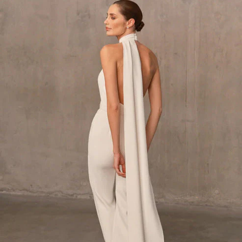 Backless Halter Wide Leg JumpsuitClistos