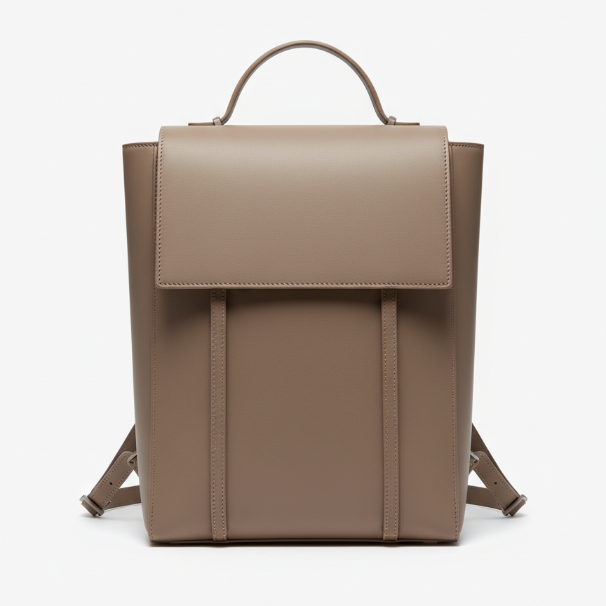 Taupe Structured Leather Backpack
