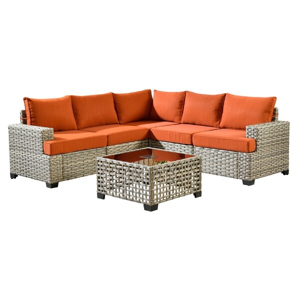 OVIOS 6 Pieces T shaped Seat Wide Armrest Set With SolarPowered Coffee Table