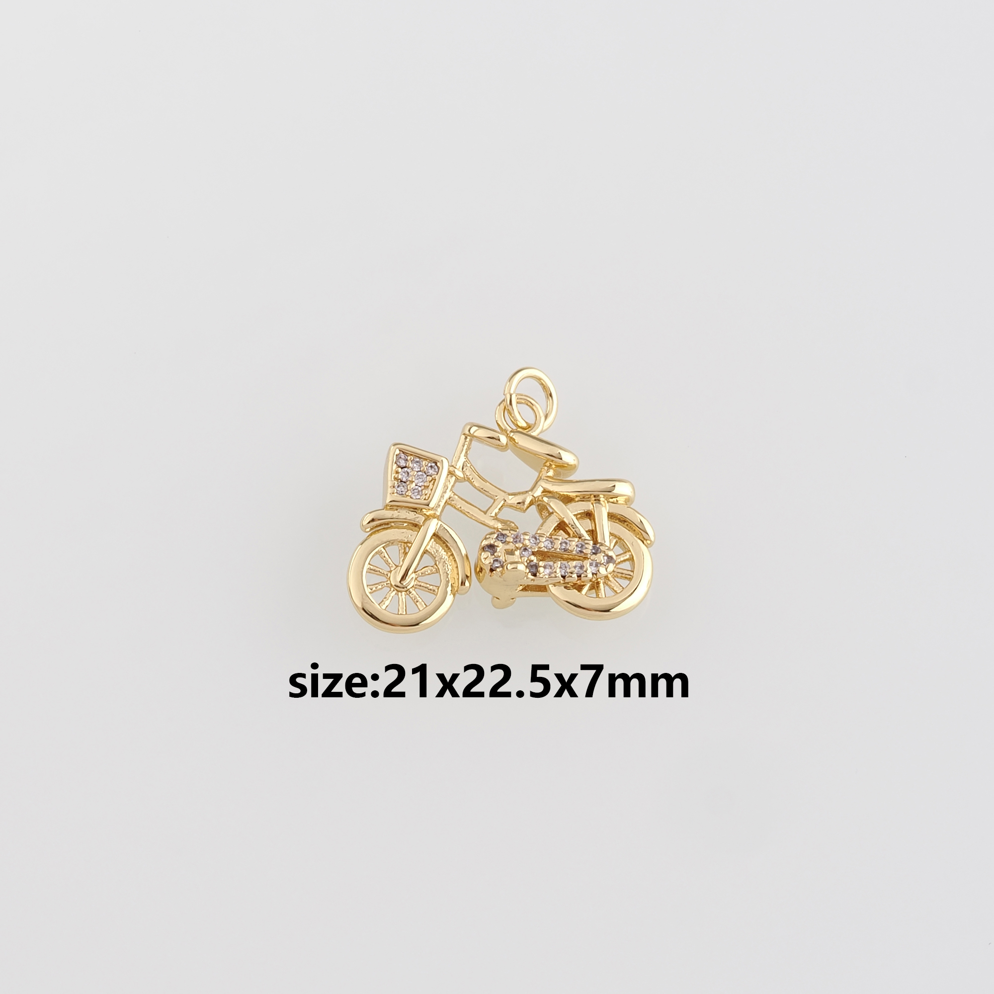 18K Gold Filled Bicycle Pendant,CZ Micro Pave Bicycle Charm Earrings Necklace for DIY Jewelry Making Supply