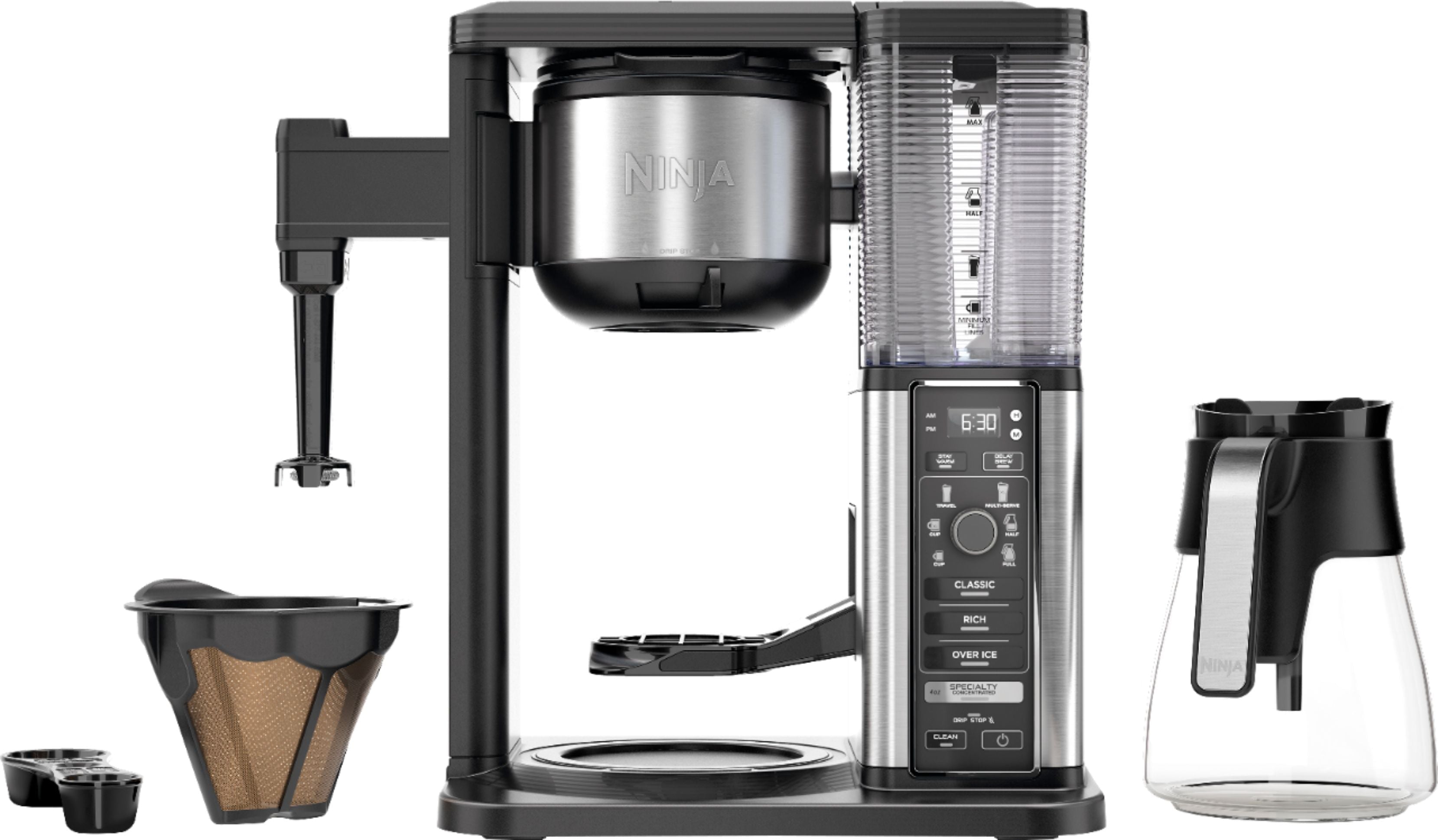 Ninja CM401 - 10-Cup Specialty Coffee Maker with Fold-Away Frother and Glass Carafe CM401 - Black/Stainless Steel