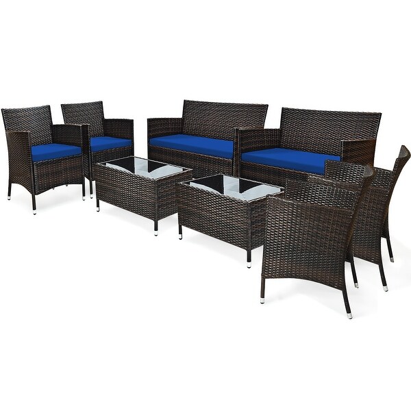 Costway 8PCS Rattan Patio Furniture Set Cushioned Sofa Chair