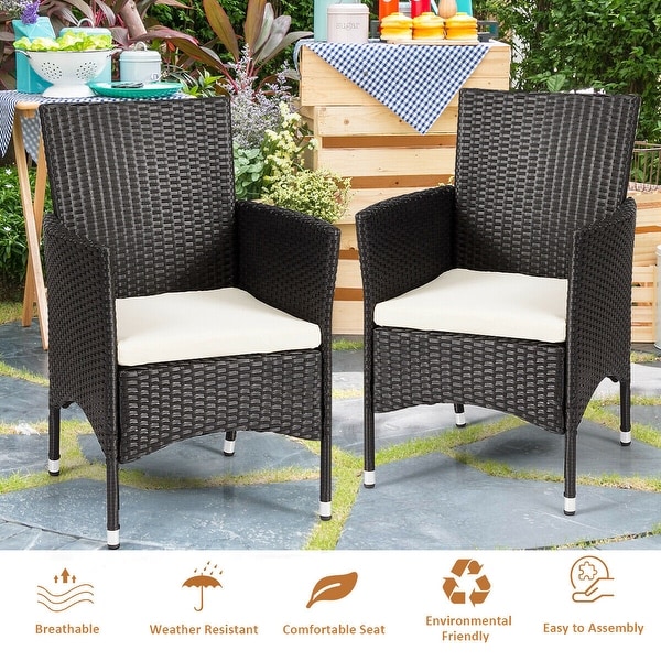 Gymax 2PC Patio Rattan Wicker Dining Chairs Set Black With 2 Set