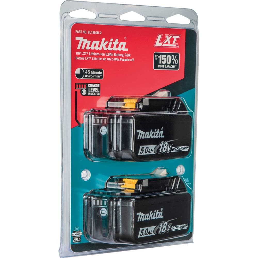 Makita 18 Volt 5.0 Ah LXT Lithium-Ion Battery 2-Pack BL1850B-2