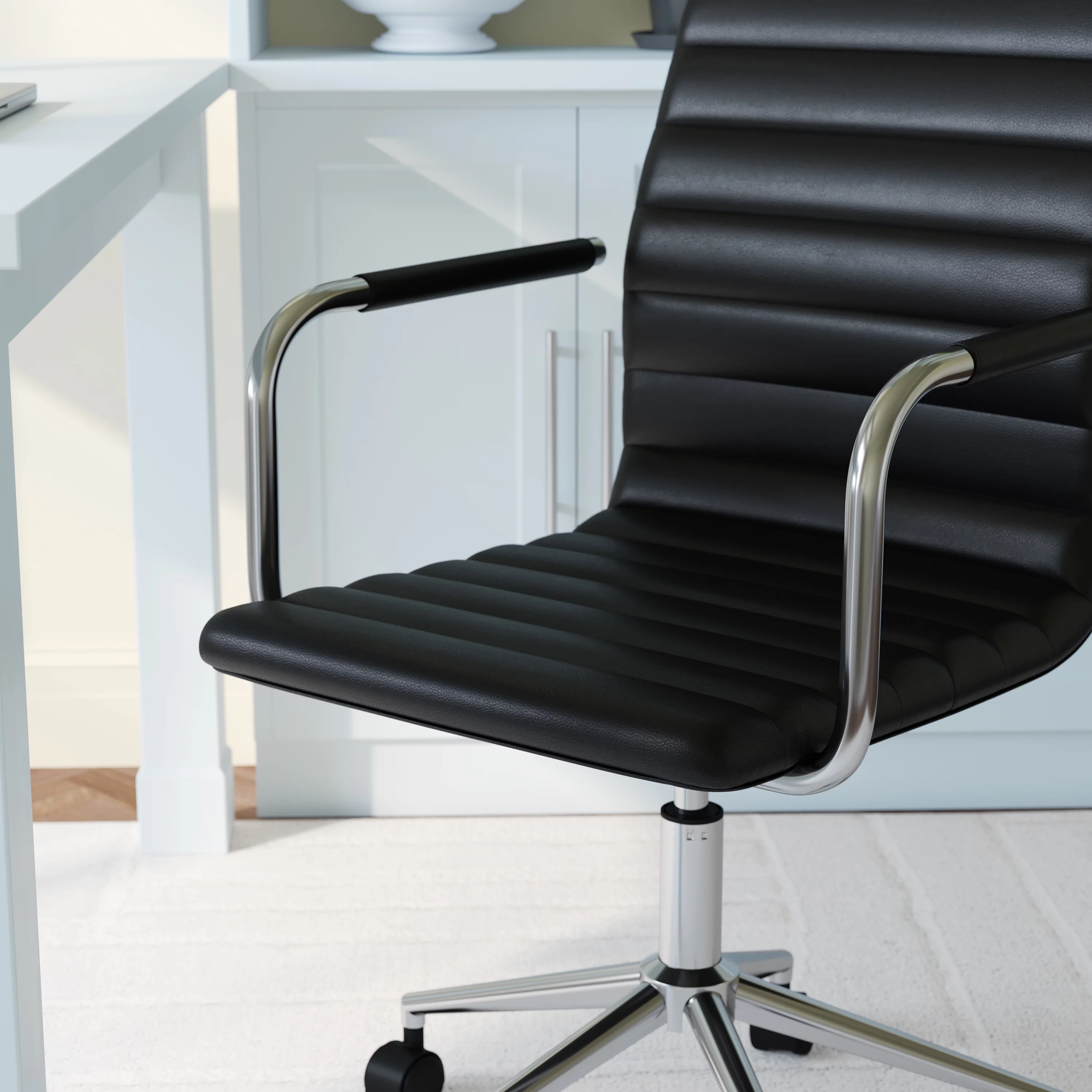 Martha Stewart Taytum Upholstered Office Chair in Black/Polished Nickel