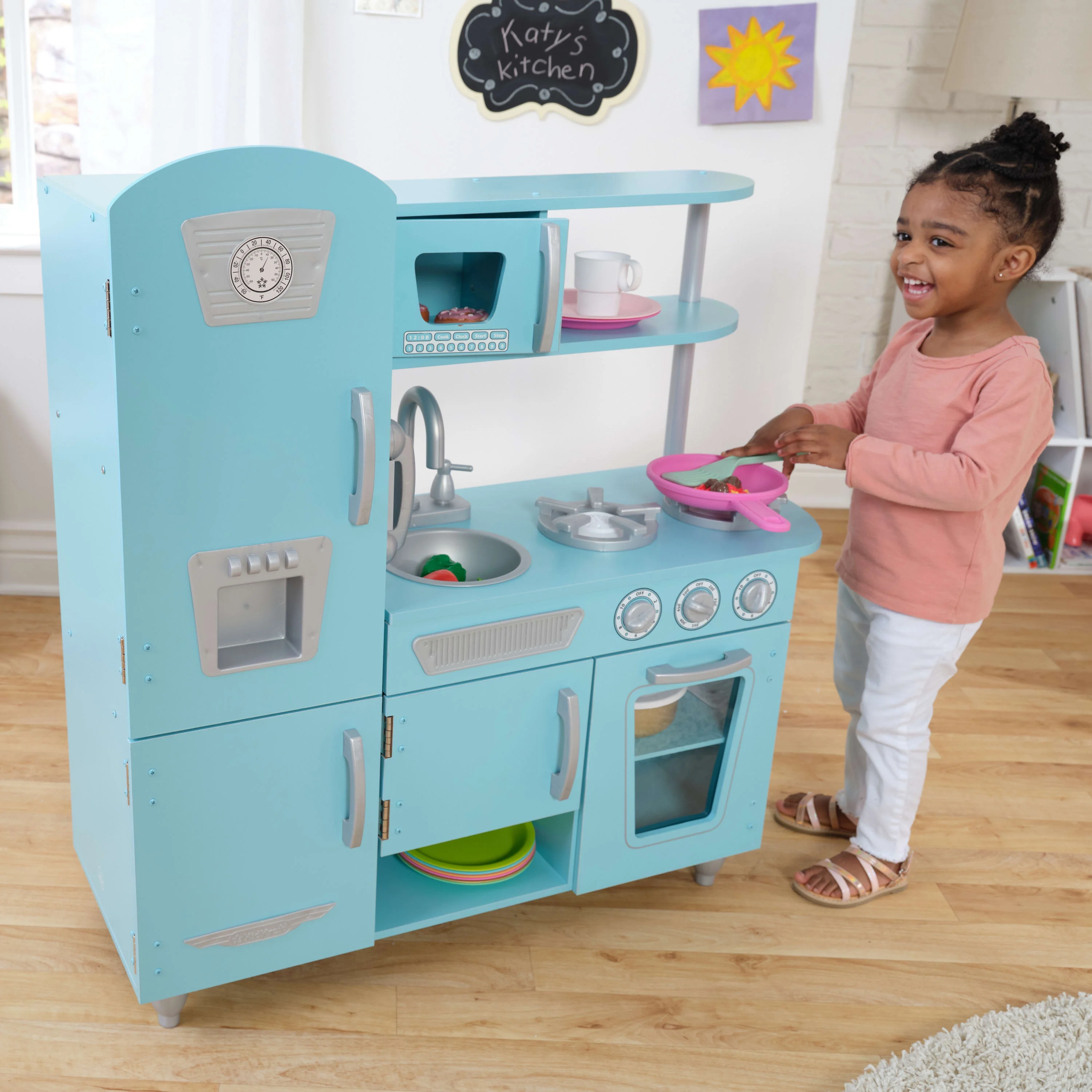 KidKraft Vintage Wooden Blue Play Kitchen with Ice Maker & Play Phone