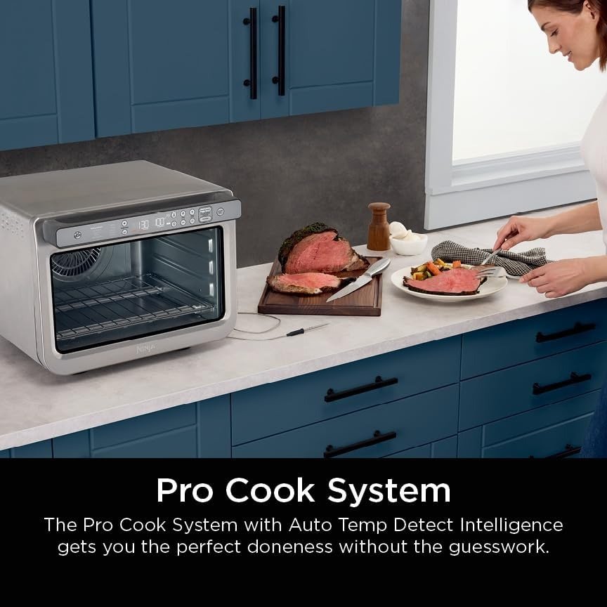 10-in-1 Air Fry Digital Countertop Convection Toaster Oven with Air Fry, Air Roast, Broil & Bake, Pro Cook Thermometer, 1800 Watts, Stainless Steel