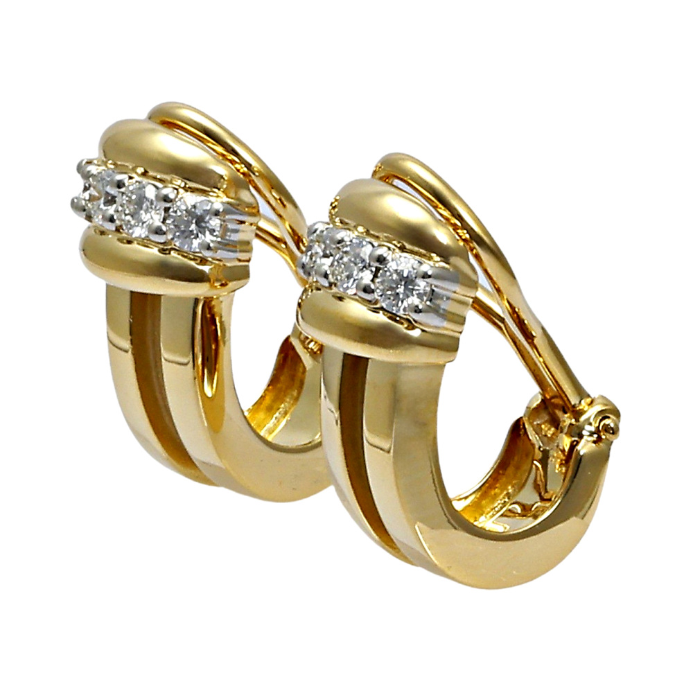 Tiffany & Co. Grooved Earrings Platinum & 18K Yellow Gold Diamond