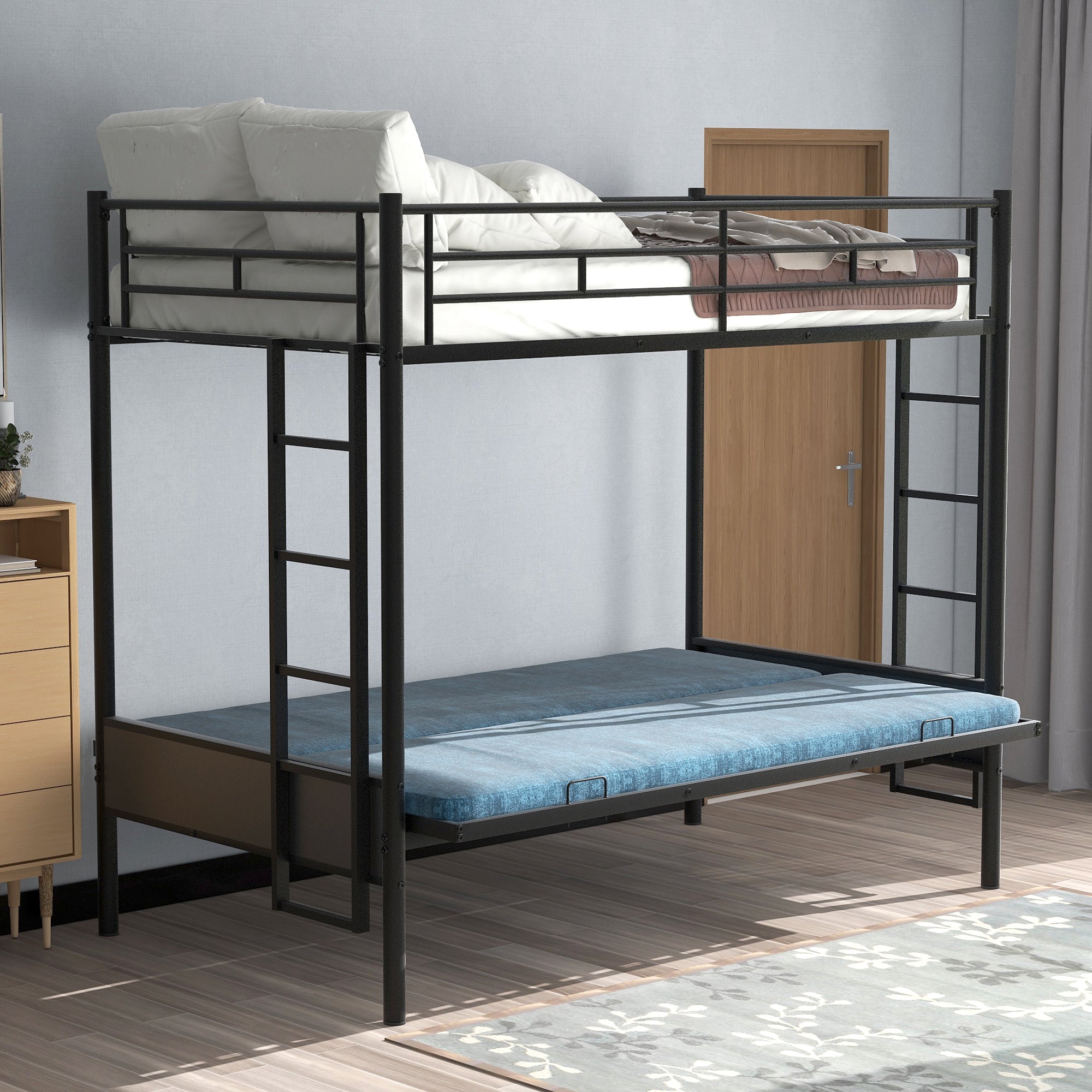 Merax Twin-over-Full Futon Metal Bunk Bed for Children’s Bedroom