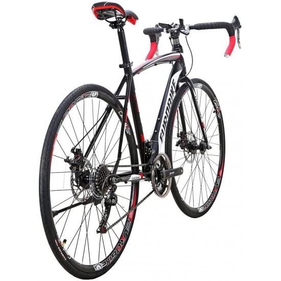 XC550 Road Bike 21 Speed 49 cm Frame 700C L Wheels Road Bicycle Dual Disc Brake Bicycle Black-White 30