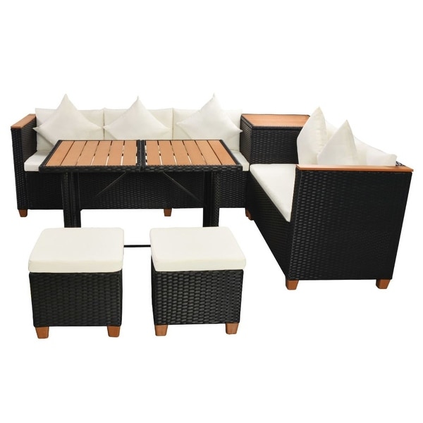 vidaXL 7 Piece Patio Lounge Set with Cushions Poly Rattan Black