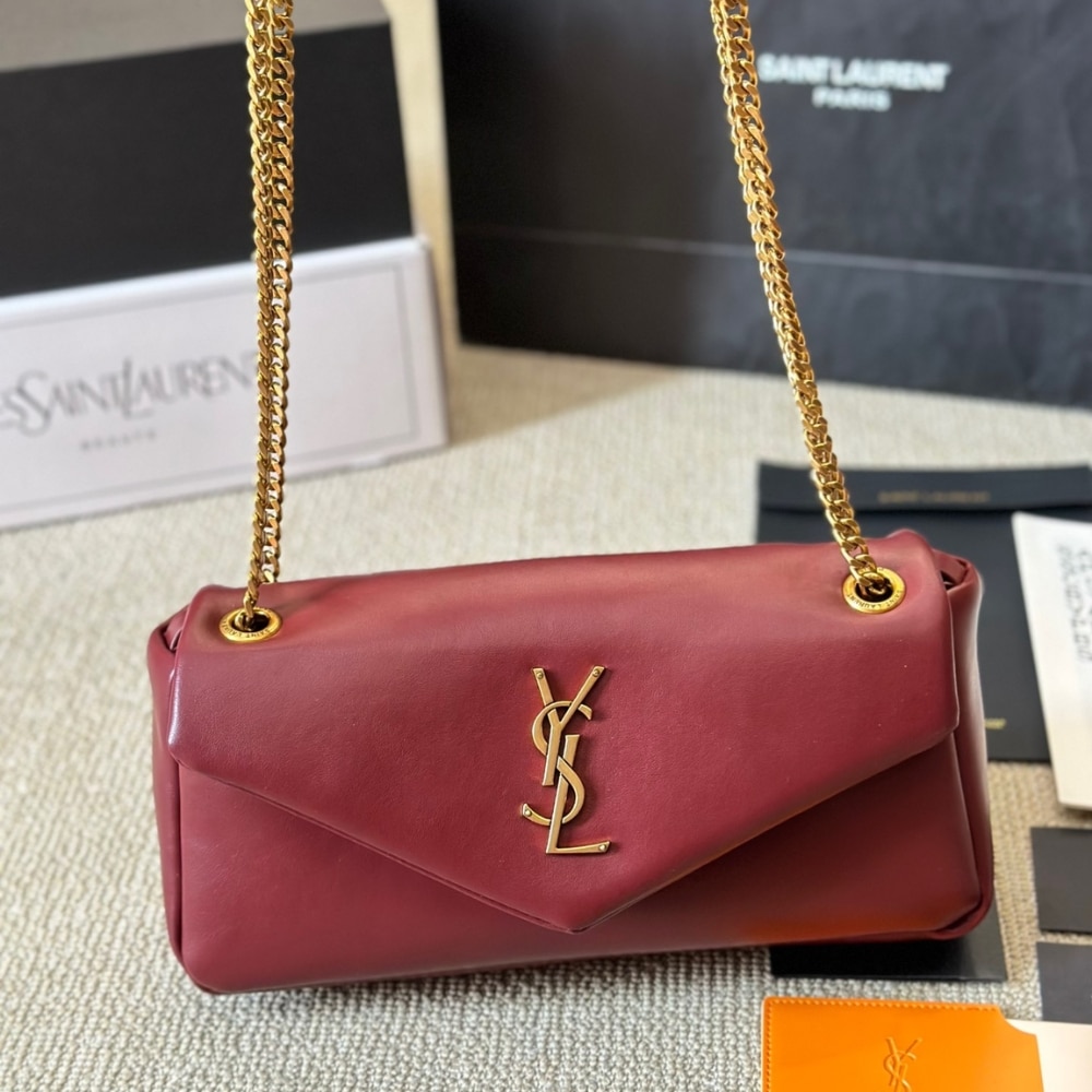 Saint Laurent Calypso Small In Plunged Rouge Merlot 27Cm