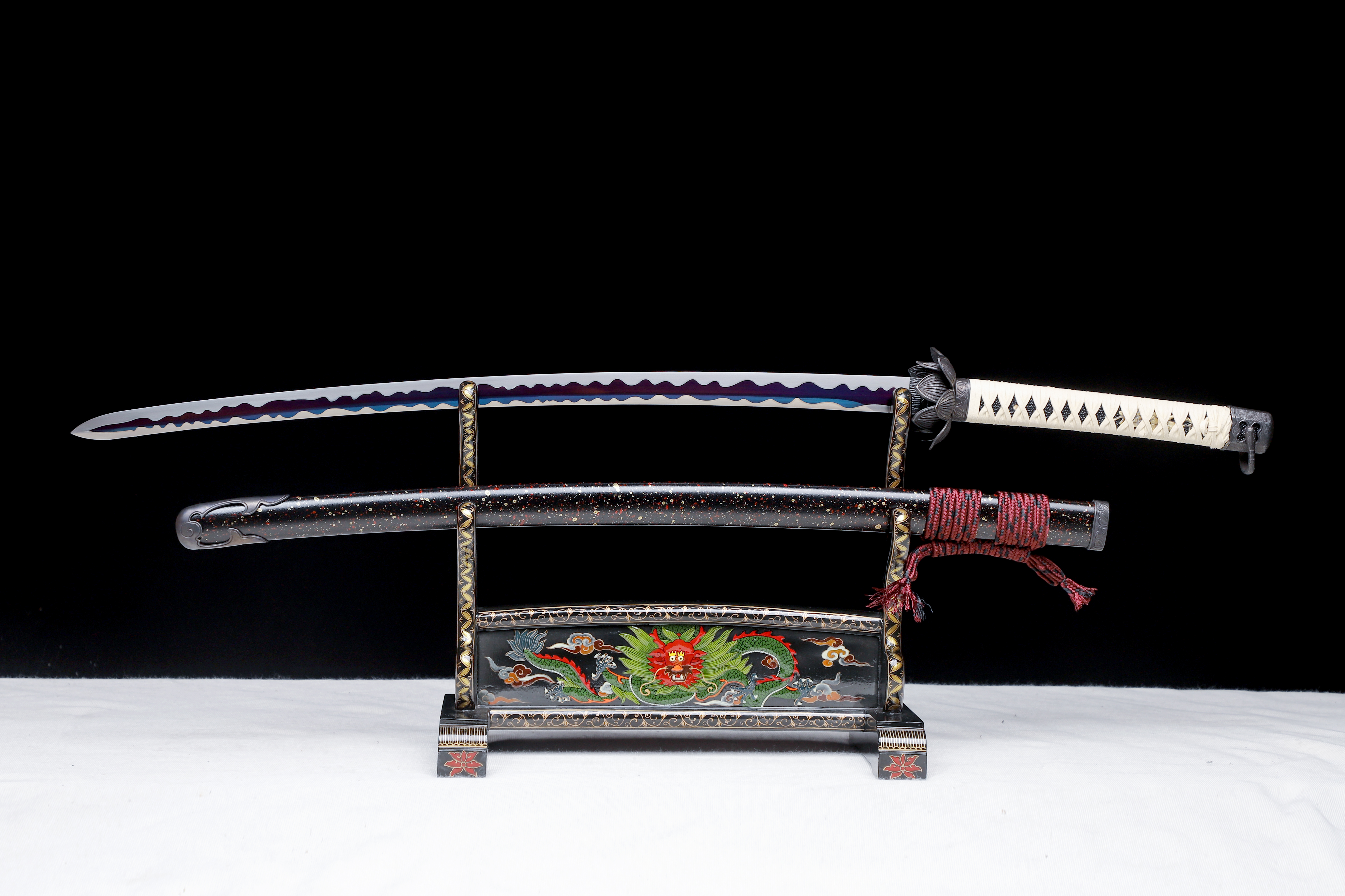 Handmade Katana 9260 Spring Steel Purple Blade Flower Tsuba Full Tang