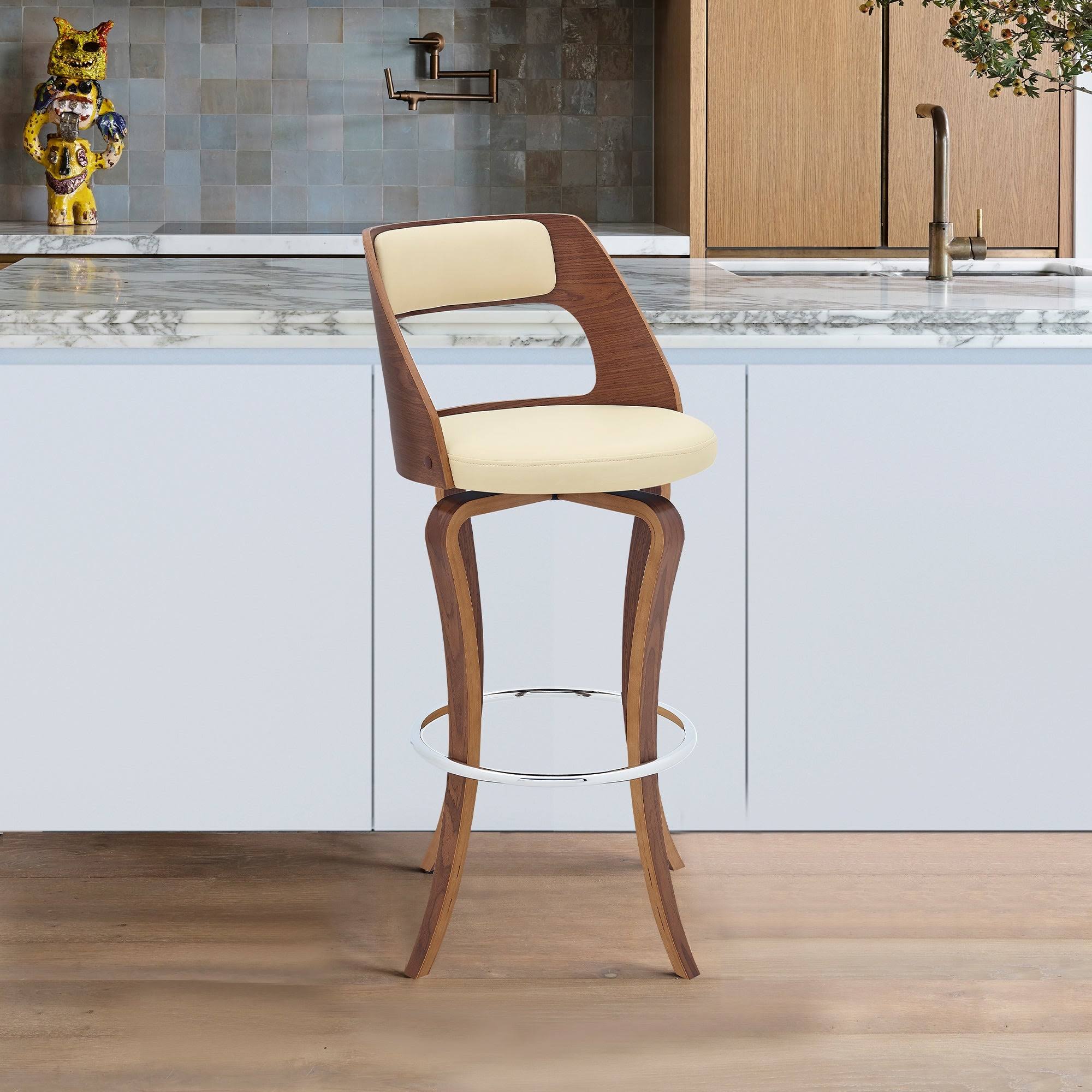 Armen Living Grady 26x22 Swivel Gray Faux Leather and Walnut Wood Bar Stool