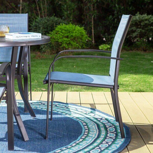 MAISON ARTS 5Piece Patio Dining Set,Geometrically Stamped Round Table and 4 Textilene Dining Chairs