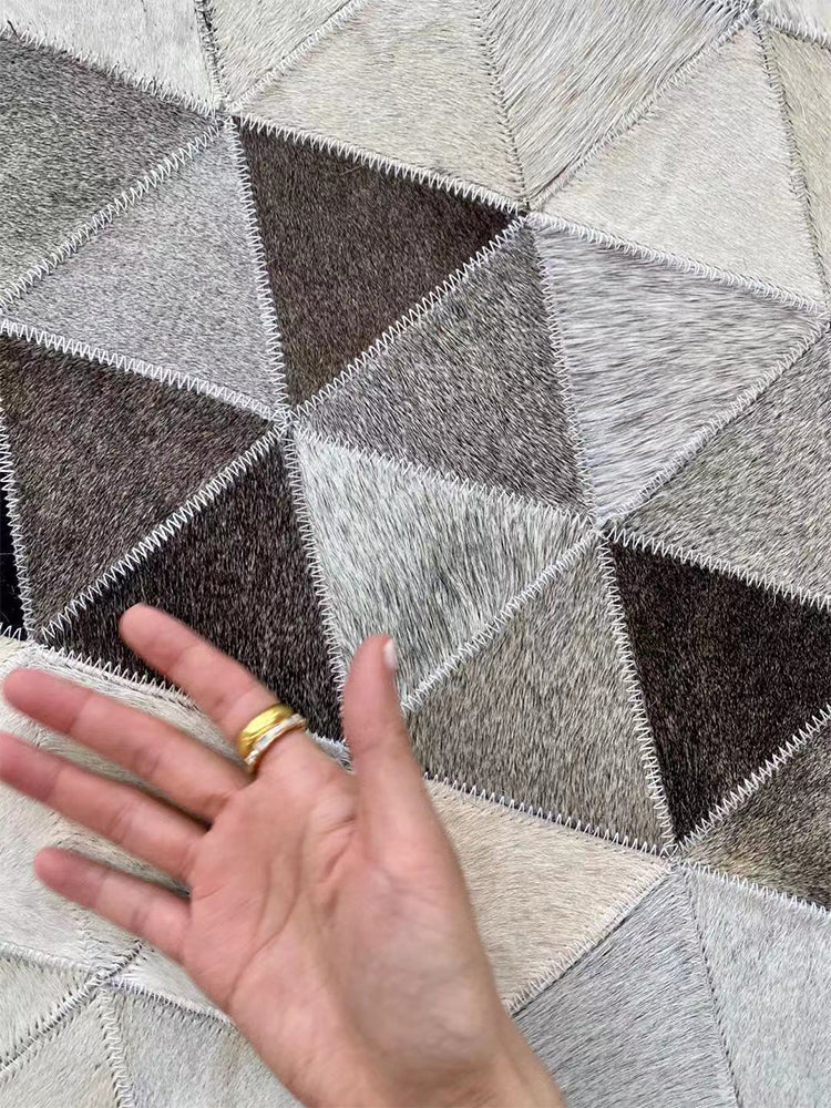 CP020 - Diamonds Gray Diamond Series Real Cowhide Large Villa Model Patchwork Leather Antique Carpet