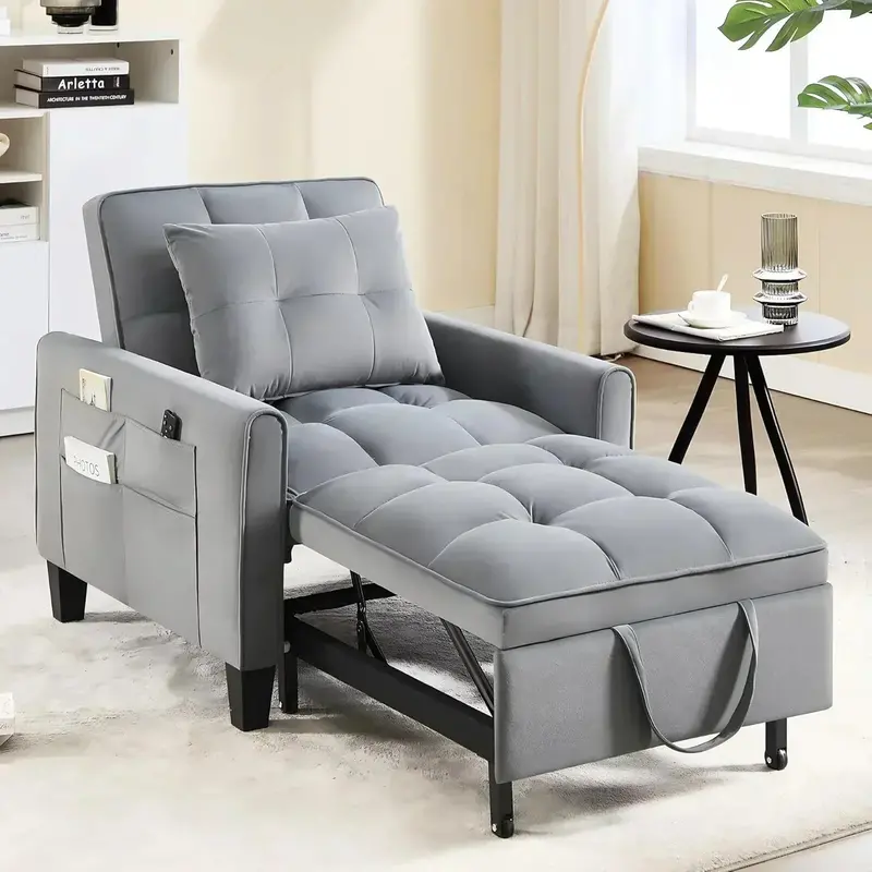 Velvet 3-in-1 Sleeper Chair – Compact Convertible Sofa Bed with Pull-Out Frame