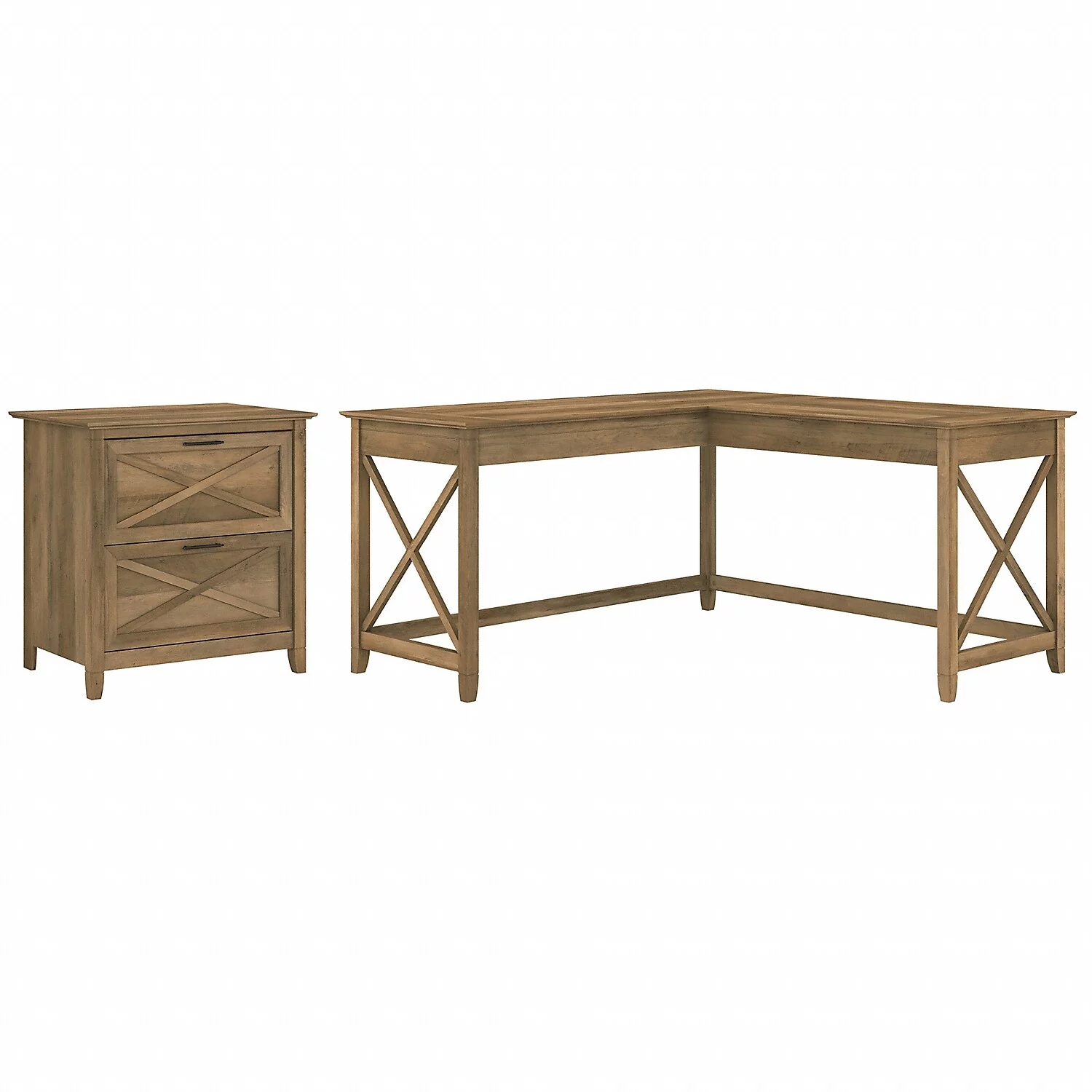 Key West L Desk with Lateral File Cabinet in Reclaimed Pine - Engineered Wood