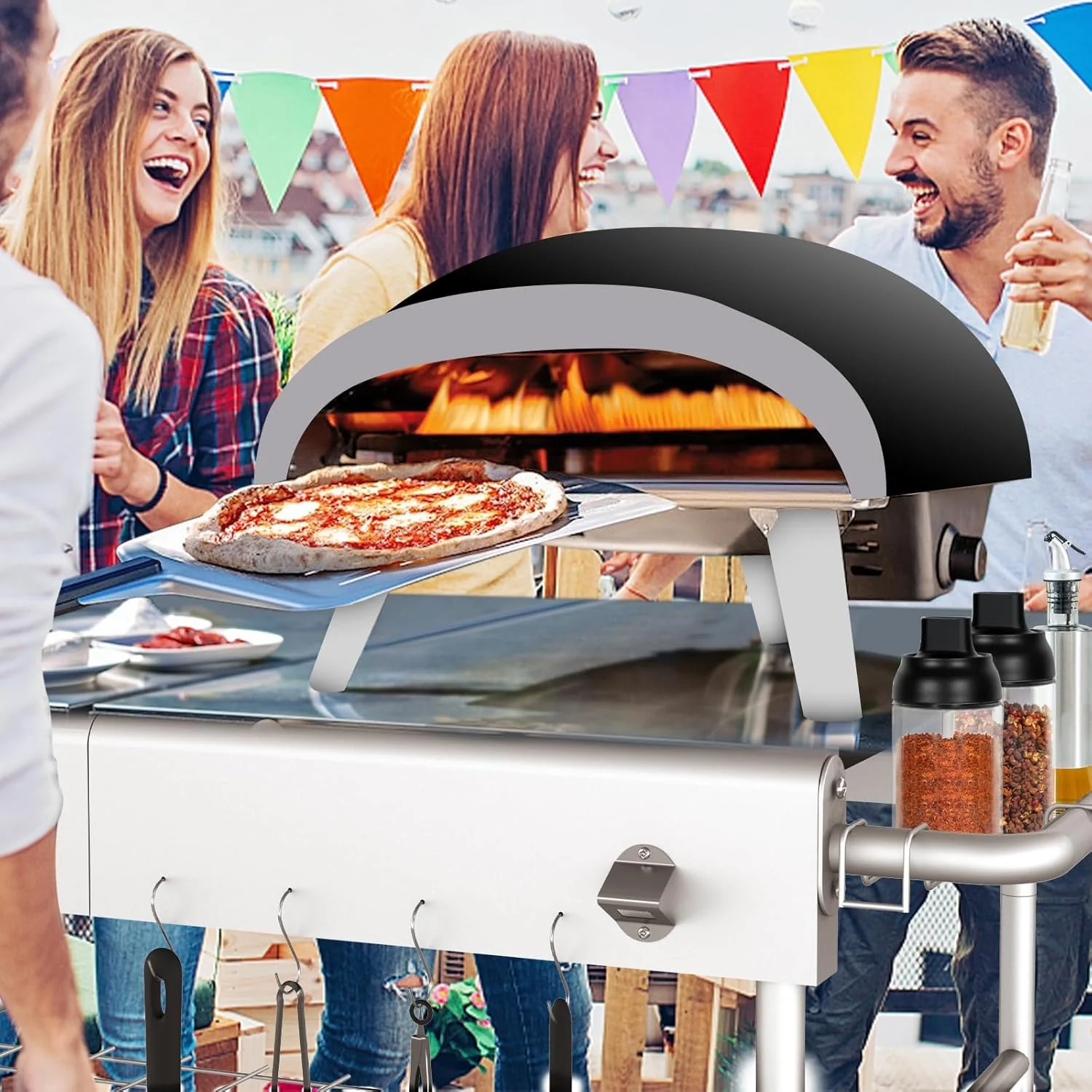 Pizza Oven Table Cart for Ooni Koda/Karu/Fyra 16 & 12 - Pizza Topping Station, Outdoor Grill Stand