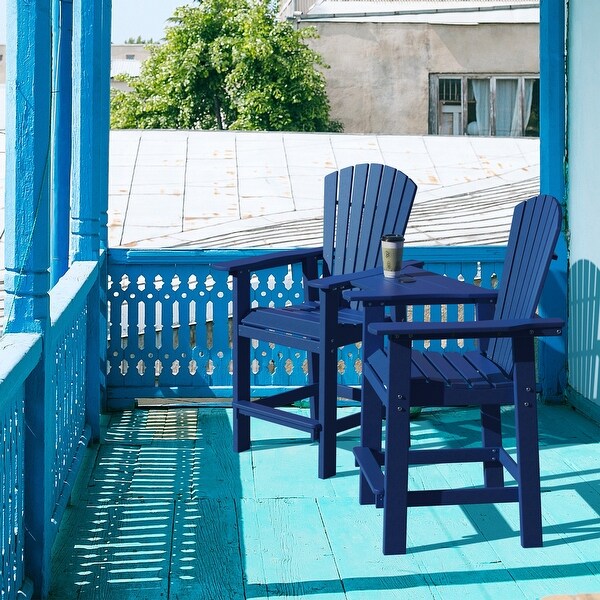 Beach Balcony Chair Barstool with Removable Table,WoodLike HDPE Backyard Garden Dining Chairs,Adirondack Arm Chairs Set of 2,