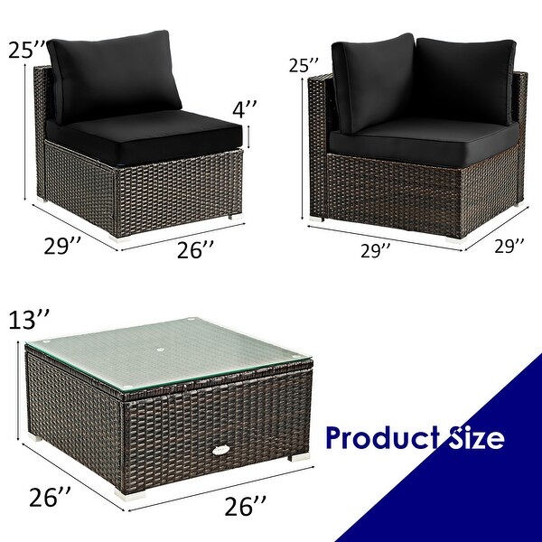 Costway 5PCS Patio Rattan Furniture Set Cushioned Sofa and Chair Coffee