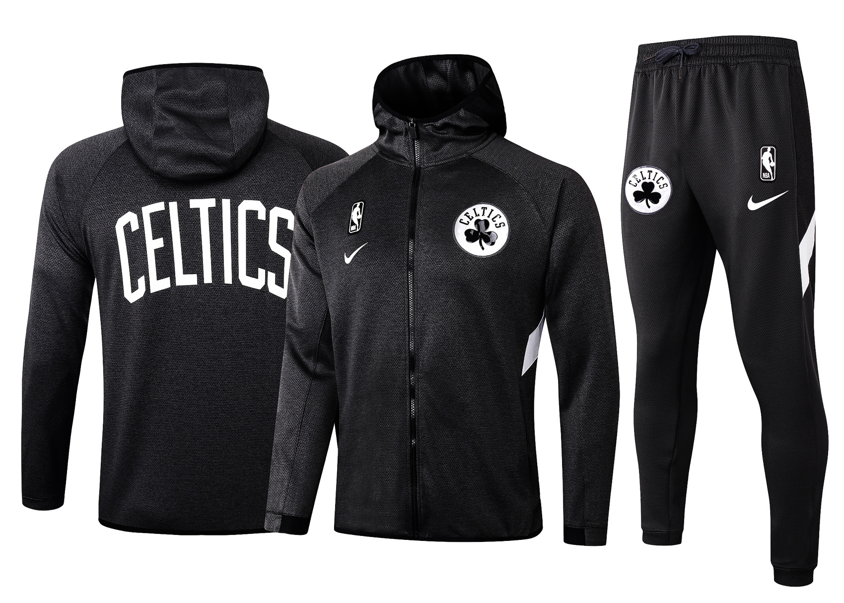 Men's Boston Celtics Black 2019/20 Showtime Full-Zip Therma Flex Performance Hoodie