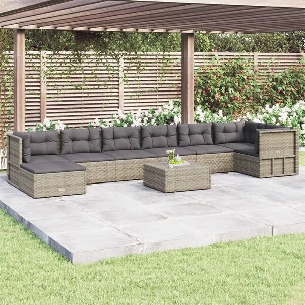 vidaXL 7 Piece Patio Lounge Set with Cushions Gray Poly Rattan
