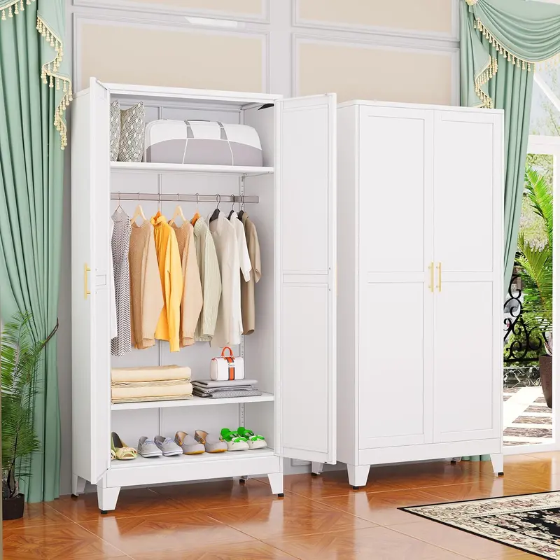 Steel Frame Armoire – 71-Inch Industrial-Style Metal Wardrobe Closet