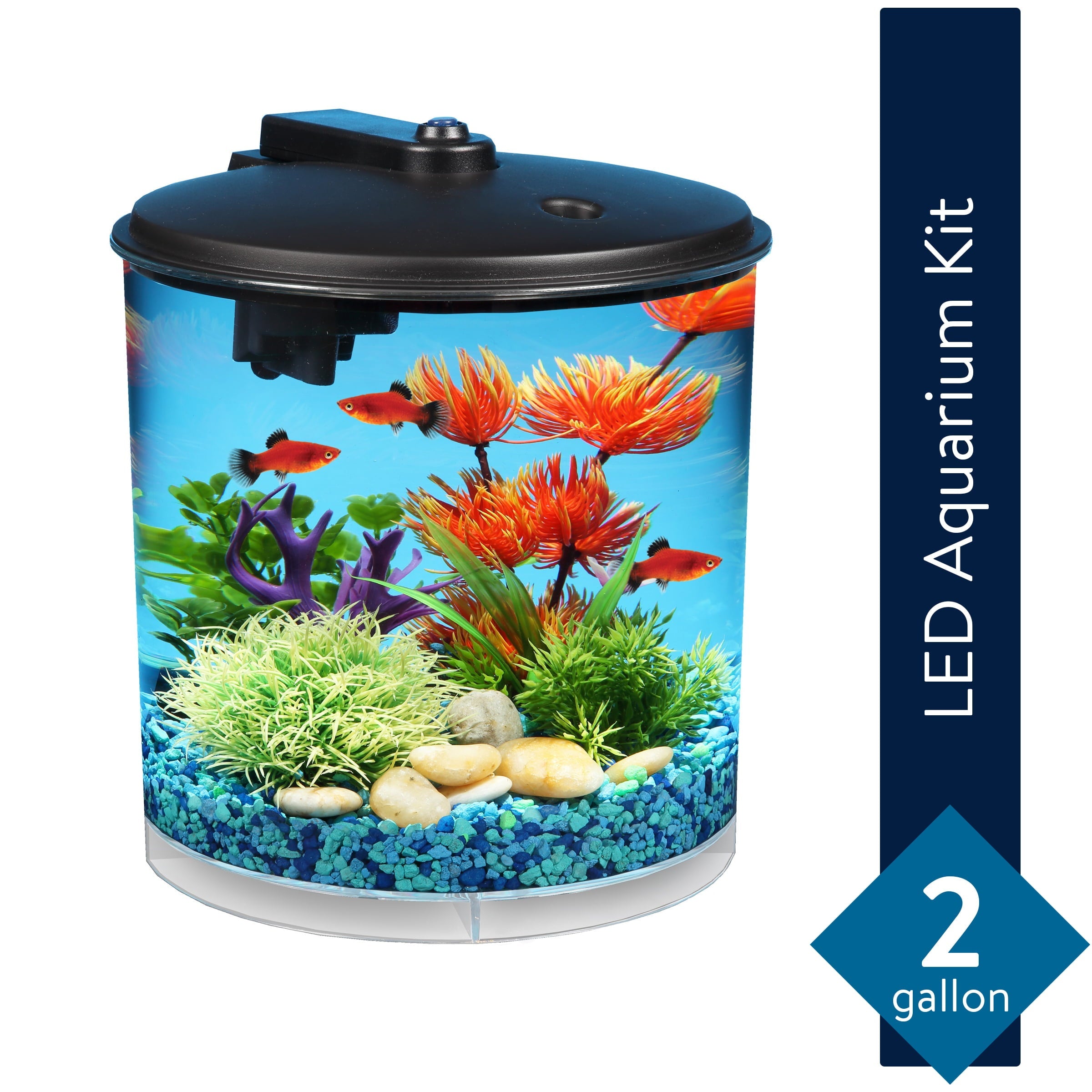 KollerCraft 2-Gal Aquarium Starter Kit with LED Lighting and Power Filter – Impact Resistant Plastic