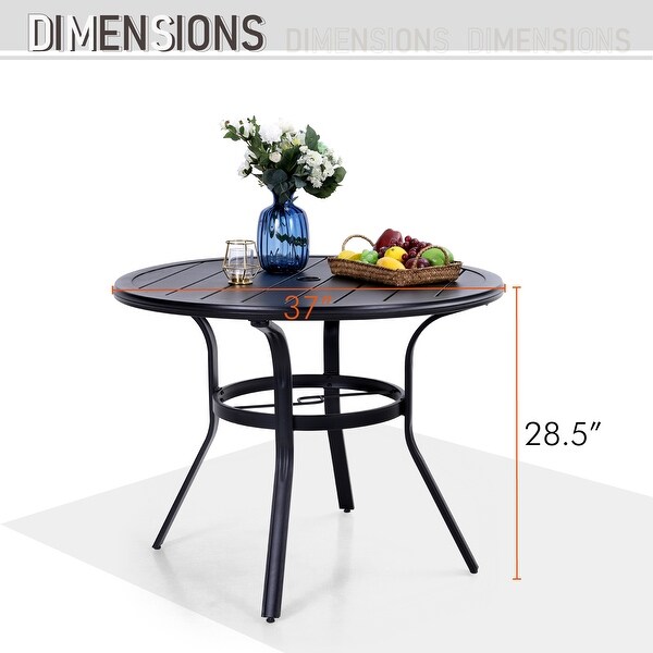 MAISON ARTS 5/7Piece Patio Dining Set,Round Metal Table and 4/6 Textilene Fabric Padded Armchairs