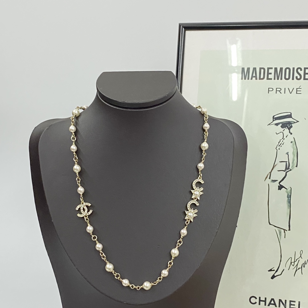 Chanel Double C Star Pearl Necklace - cnluxepick