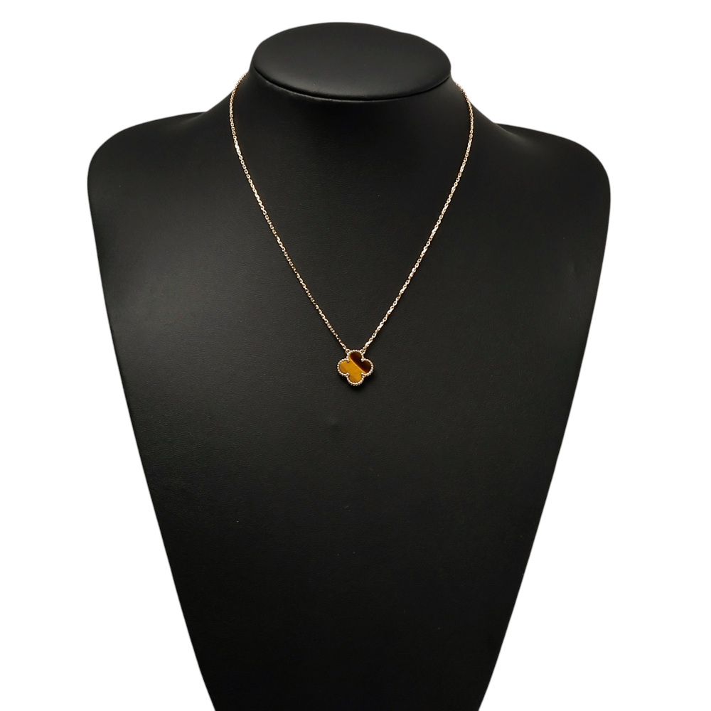 Van Cleef & Arpels Vintage Alhambra Necklace 18K Yellow Gold Tiger Eye VCARD38600